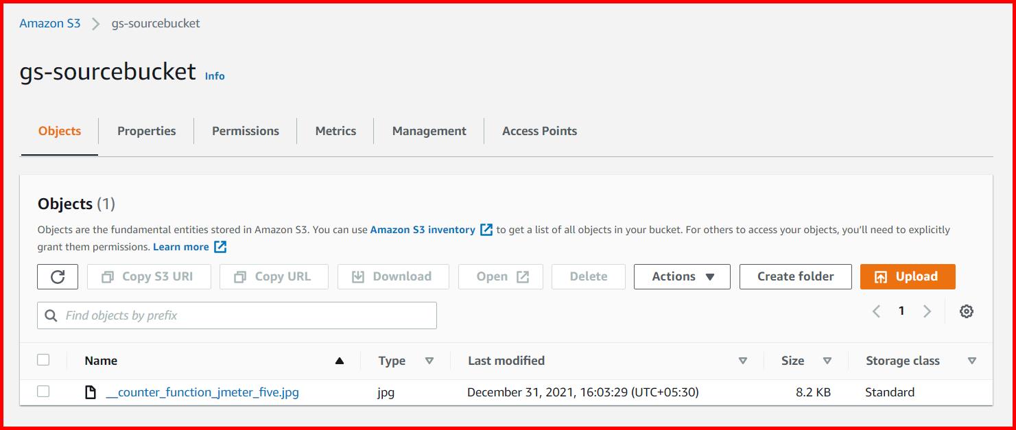 Picture showing the file uploaded in source bucket